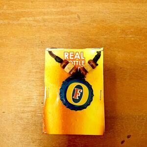 Fosters Bottle Cap Necklace Beer Real  Leather Cord New Yellow Beach Jewelry